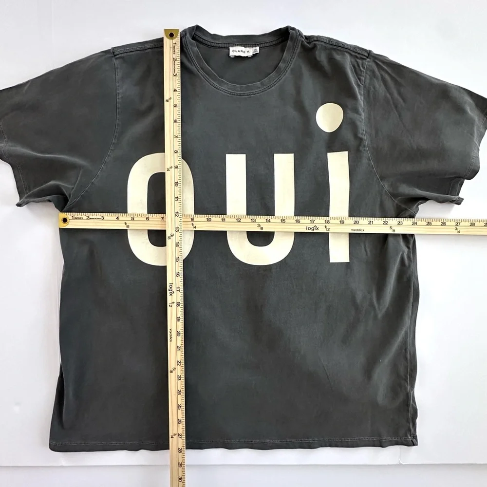 Clare V. Original Tee in Faded Black with Cream Grand 'Oui' Print | XXL | GUC - Picture 6 of 12